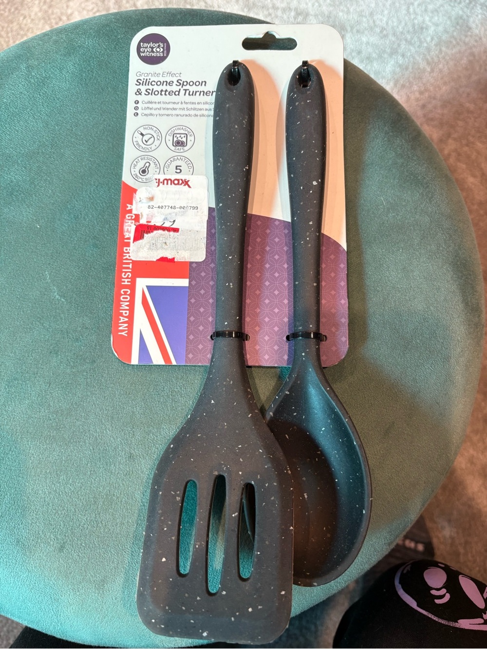 Granite Effect Black Silicone Spoon & Slotted Turner Set